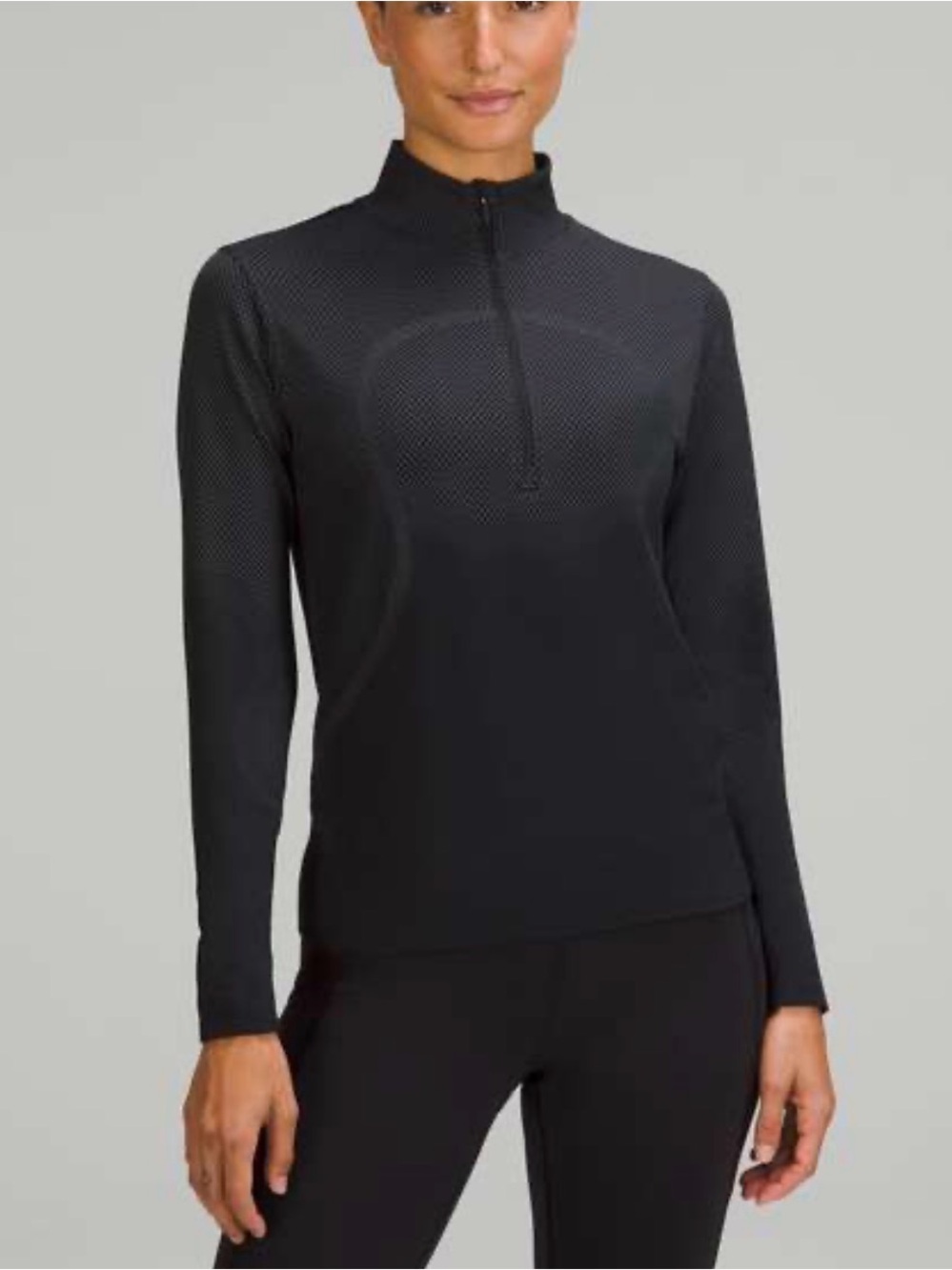 Lululemon Swiftly Relaxed Half Zip Rhino Grey/Black Long Sleeve Active Top SZ 12